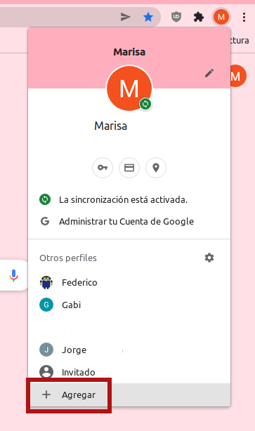 Menú de usuarios de Chrome, botón agregar