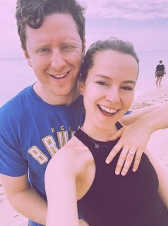 Griffin Cleverly with his wife Bridgit Mendler who is showing engagement ring