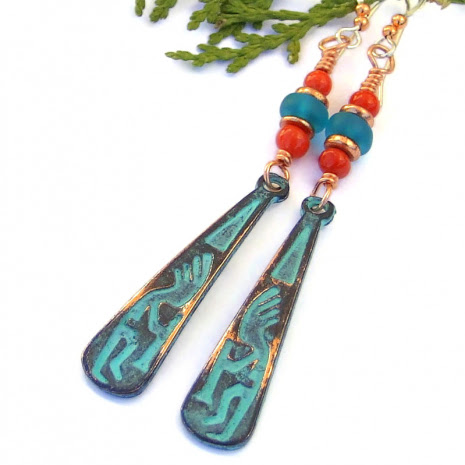 kokopelli flute earrings southwest dangles turquoise red