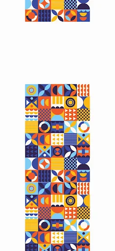 Colorful abstract wallpaper featuring a series of intricate geometric patterns in bold shades of blue, orange, and yellow, perfect for a dynamic and artistic screen background.