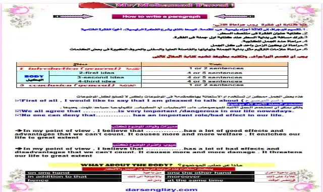 مذكرة الحصول على الدرجة النهائية فى البراجراف للمرحلة الاعدادية 2022