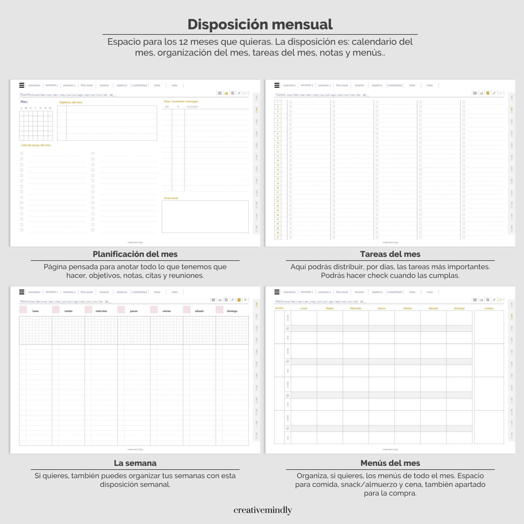 planificador digital mensual sin fechas