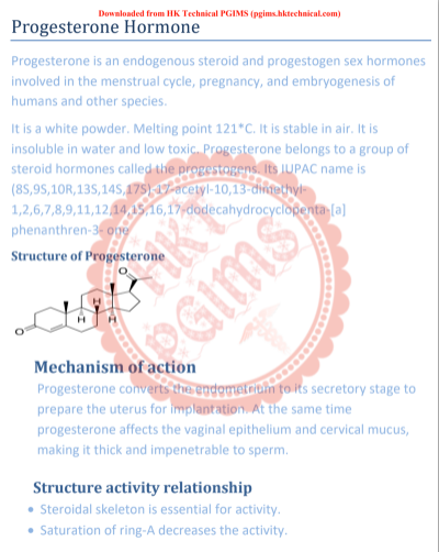 Progesterone Hormone Medicinal Chemistry  5th Semester B.Pharmacy ,BP501T Medicinal Chemistry II,BPharmacy,Handwritten Notes,BPharm 5th Semester,Important Exam Notes,