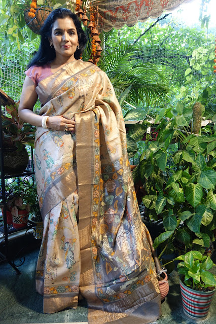 Tussar pen kalamkari saree