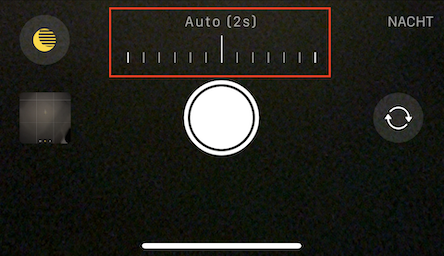Slider eksposur mode malam dari aplikasi kamera iOS