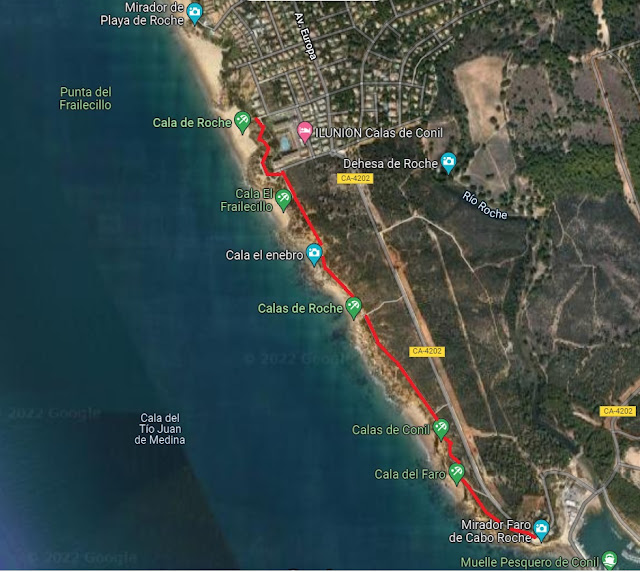 mapa ruta de senderismo calas roche cádiz