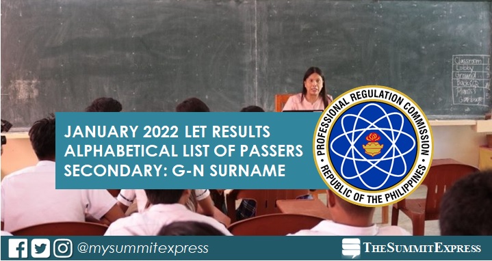 G-N Passers: January 2022 LET Results Secondary