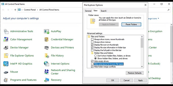 إظهار امتدادات الملفات في Windows 10 عن طريق التحقق من خيارات File Explorer