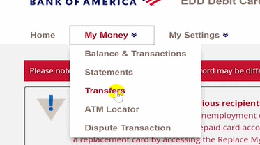 Bank of America - transfer EDD