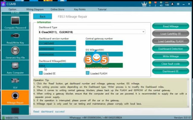 Change Benz W211 FBS3 Mileage with CGDI MB 8