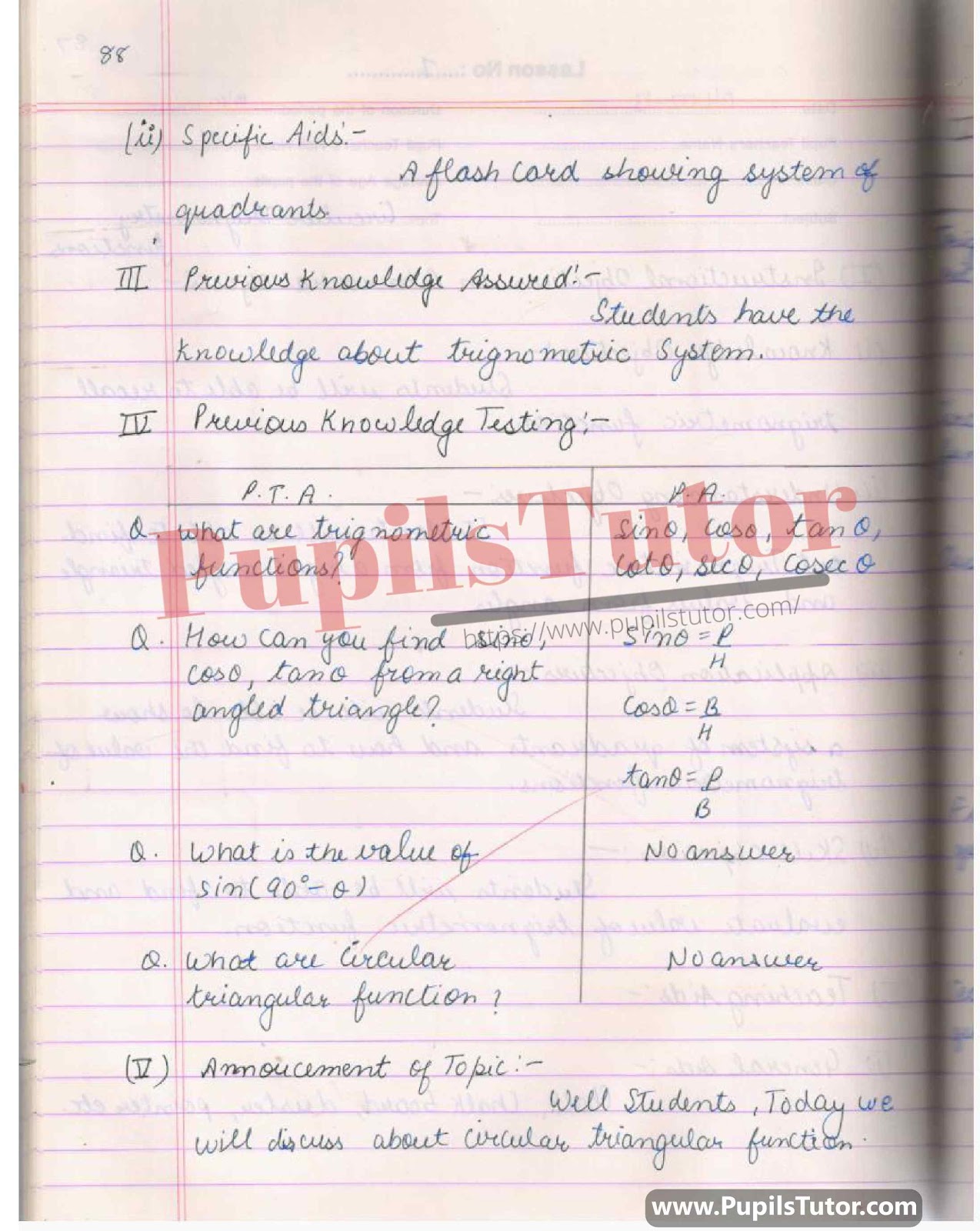 Real School Teaching Skill Circular Trigonometry Function Lesson Plan For B.Ed And Deled In English Free Download PDF And PPT (Power Point Presentation And Slides) – (Page And Image Number 2) – PupilsTutor