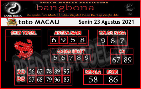 Prediksi Bangbona Toto Macau Senin 23 Agustus 2021