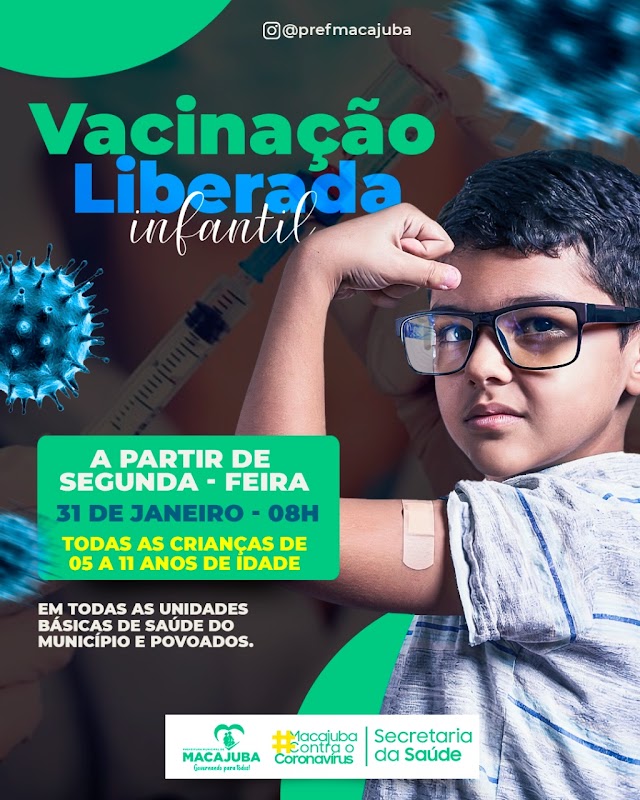 Secretaria da saúde inicia vacinação em todas as crianças de 05 a 11 anos nesta segunda (31)