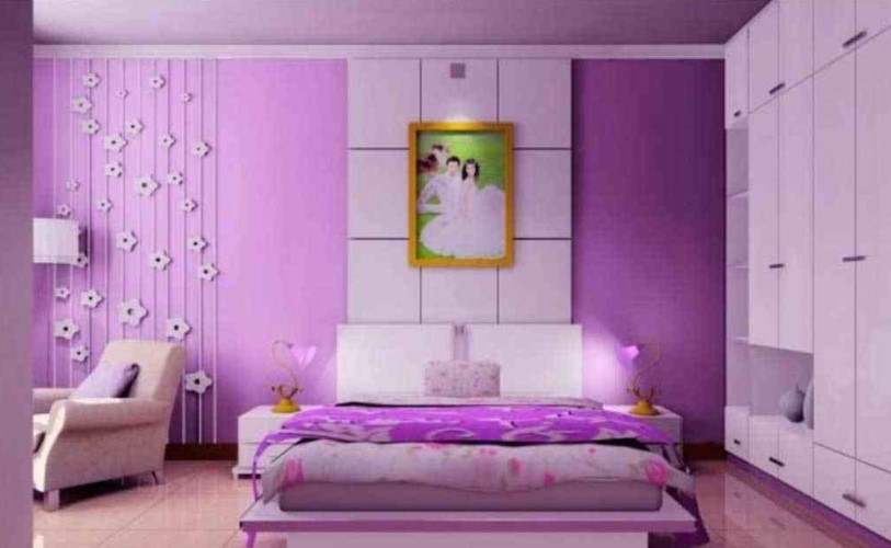 kombinasi dua warna ungu untuk dinding kamar tidur
