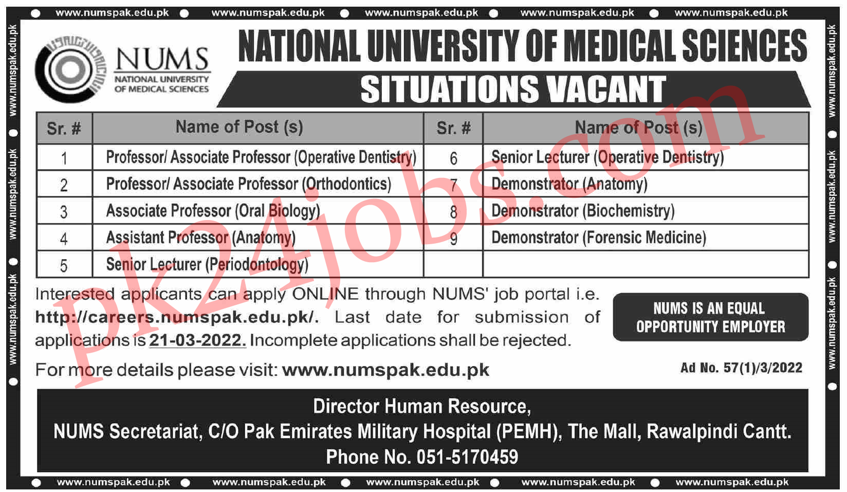 NUMS Jobs 2022 – Government Jobs 2022