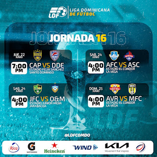 La jornada 16 del fútbol profesional dominicano se jugará desde el jueves 22 de junio