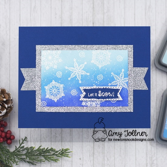 Let it snow by Amy features Beautiful Blizzard, Banner Trio, and Frames & Flags by Newton's Nook Designs; #inkypaws, #newtonsnook, #wintercards, #cardmaking