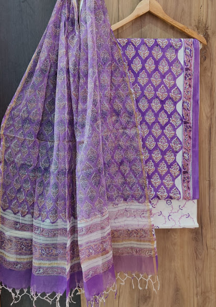 Block print cotton suit with kota dhuapta