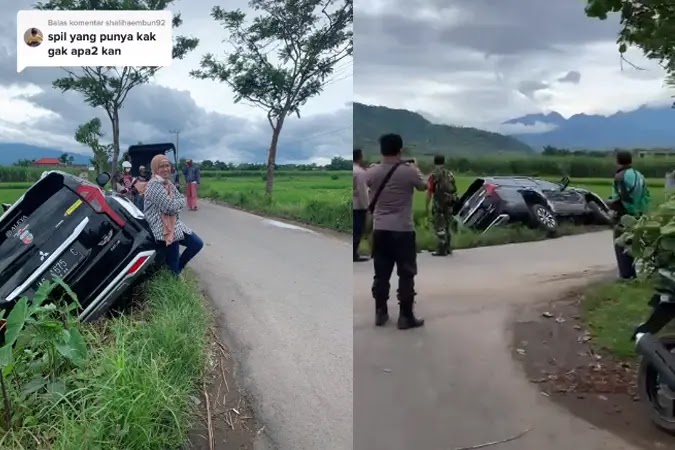 Video Viral..!! Belajar Nyetir Mobil Pajero Sport, Wanita Ini Nyungsep di Tepi Sawah