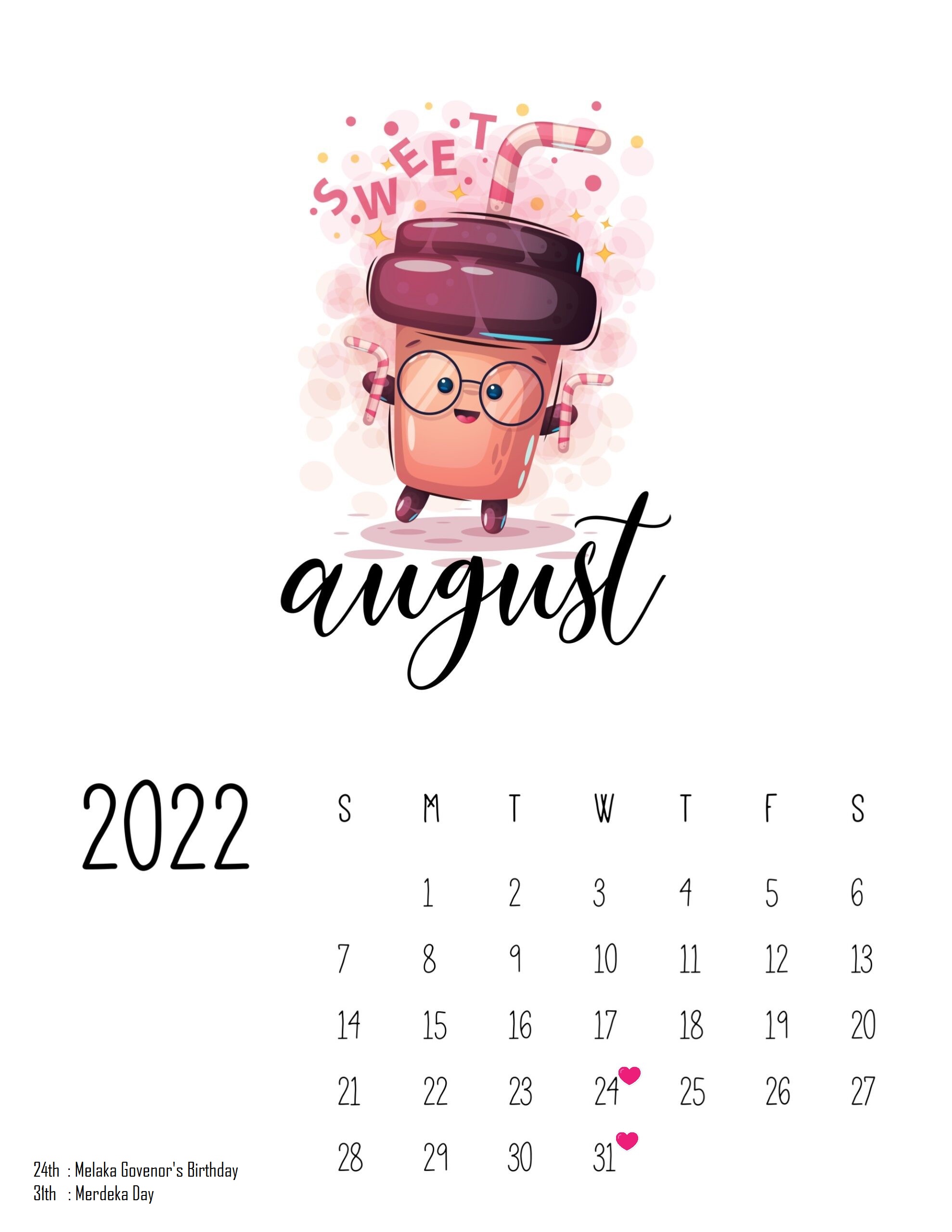 Kalendar Malaysia 2022 : Cute Coffee