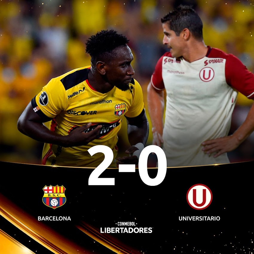 Barcelona SC, venció 2-0 a Universitario de Perú - 2DA Fase Copa Libertadores