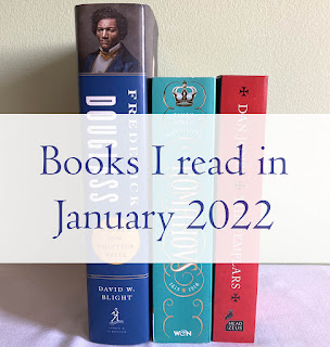 Three books in a row with a white banner and "Books I read in Januaru 2022" in blue text over the top.