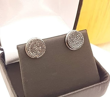 Round Black Diamond Stud Earrings For Men