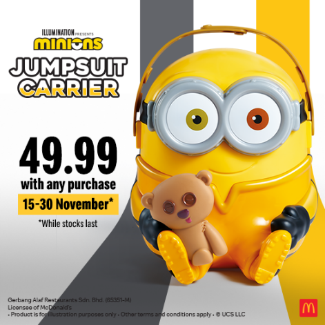 Minions Jumpsuit Carrier di McDonalds Bermula 15 November 2021