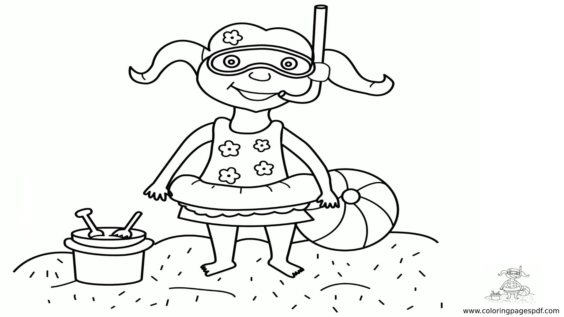 Coloring Pages Of A Girl Going To Swim