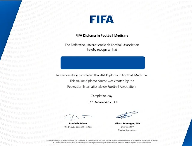 شهادة كورسات طب كرة القدم "إصابات الملاعب" من الفيفا FIFA FOOTBALL MEDICINE COURSES