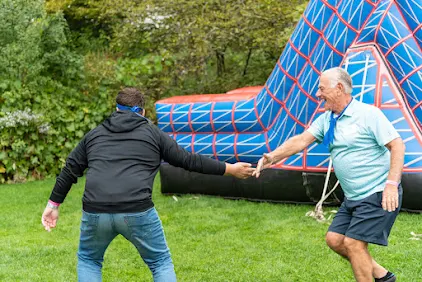 two men tagging each other for ninja challenge