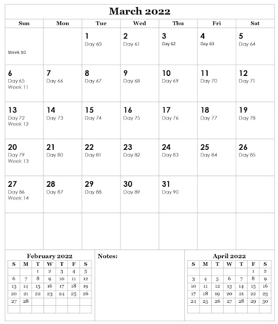 Julian Calendar 2022 March
