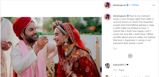 Why Ekta Kapoor did not attend Raj Kumar Rao's wedding?