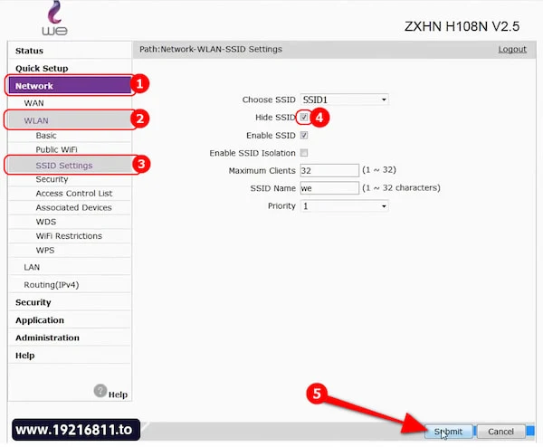 اخفاء الشبكة لراوتر وي We موديل ZXHN H108N