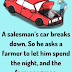 A salesman’s car breaks down