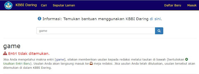 pencarian kata game dalam kbbi