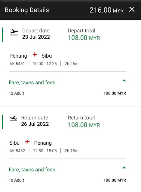 Penang - Sibu : Pergi Balik RM216