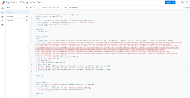 Reference - Lấy list data của Ngân hàng dữ liệu của ChongLuaDao bằng Apps Script google sheets