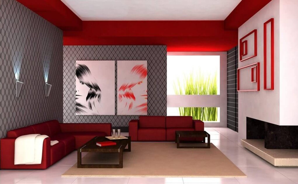 red and gray color scheme living room