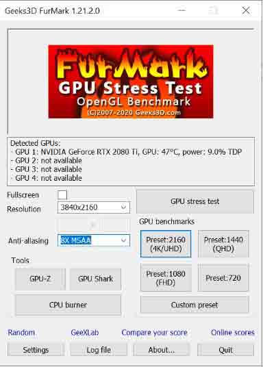 تدريب اختبار بطاقة الفيديو مع Furmark