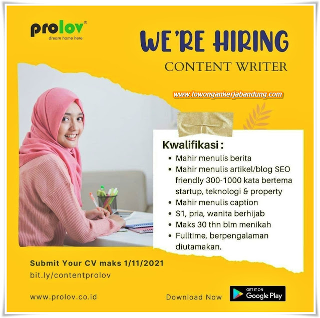 Loker Bandung Content Writer Prolov Properti