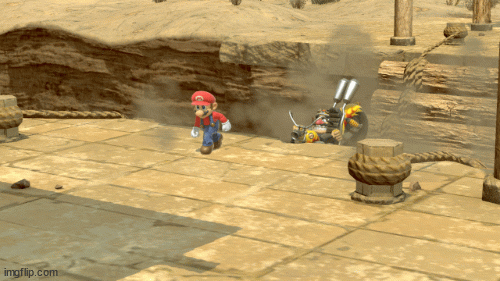 Super Smash Bros. Ultimate Mario Wario Bike Gerudo Valley bridge collapse gif