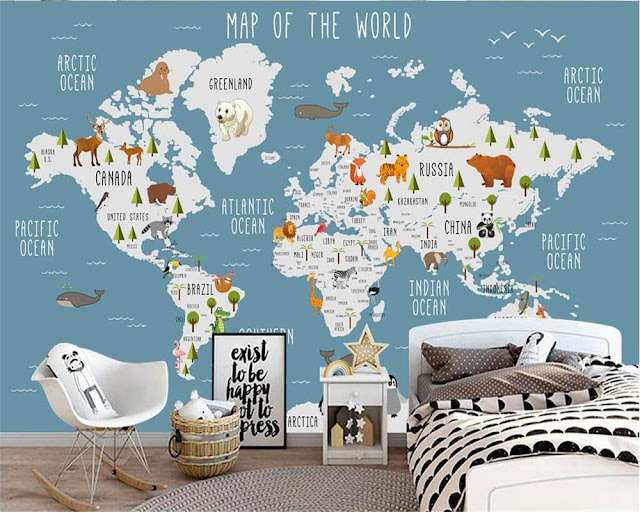 Carte du monde décoration pour chambre d'enfant