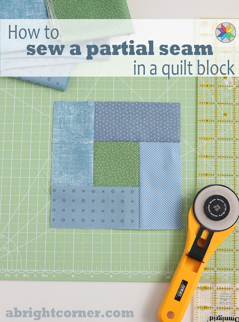 Wrap Around quilt block tutorial by Andy Knowlton of A Bright Corner - uses charm squares or fabric scraps