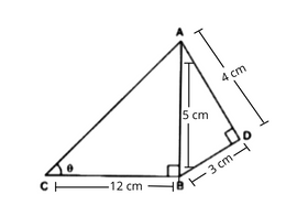 In the figure given below, AD=4cm,BD=3cm and CB=12 cm, then cotƟ equals