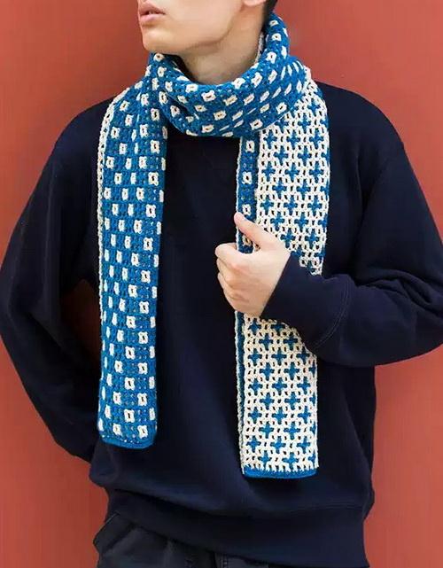 Crochet Scarf - Simple mosaic-crochet for men