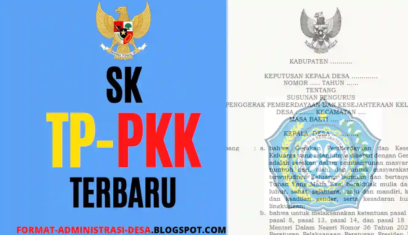 SK PKK, SK TP PKK Desa, SK Tim Penggerak PKK, SK TP PKK Kelurahan terbaru, Download Contoh SK TP PKK 2022 format Doc (word) dan PDF