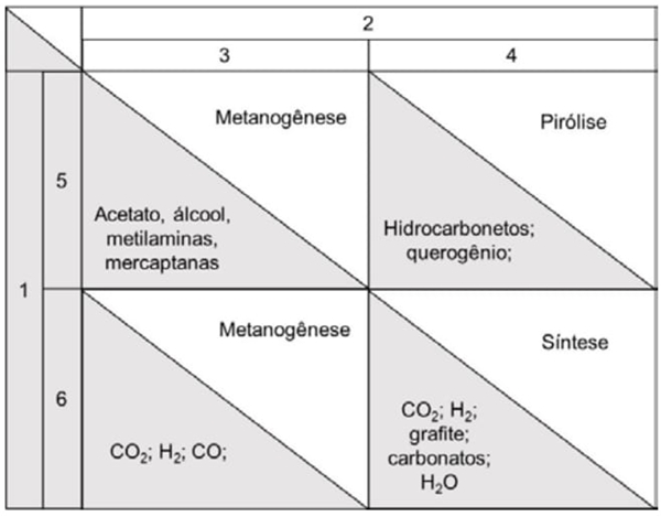 A figura a seguir, incompleta, é uma forma sintética de classificar essas possíveis formas de origem natural de gás metano.