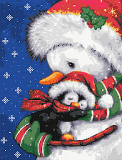 Snowman hug cross stitch