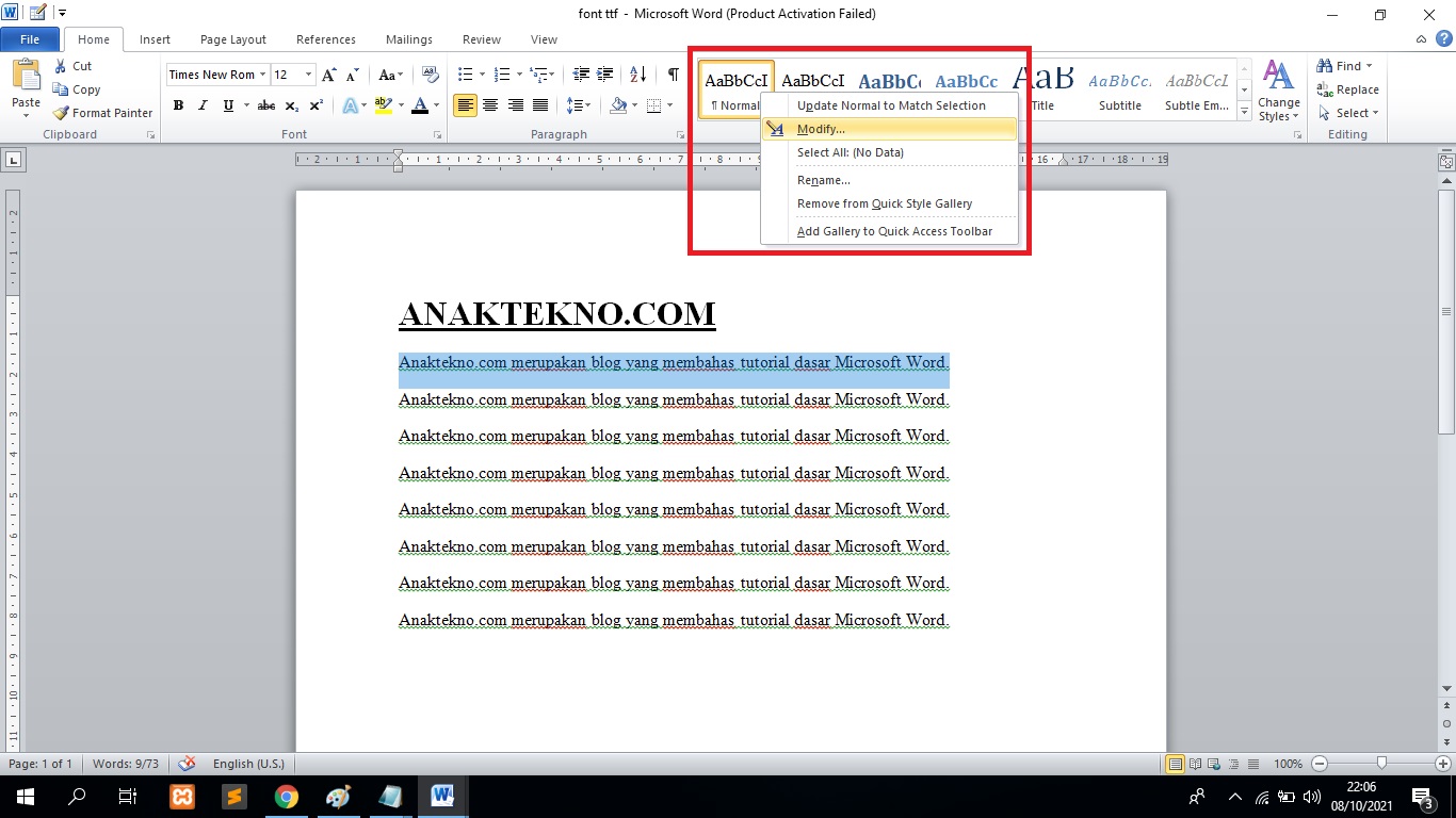 Cara Mengubah Font Default Microsoft Word